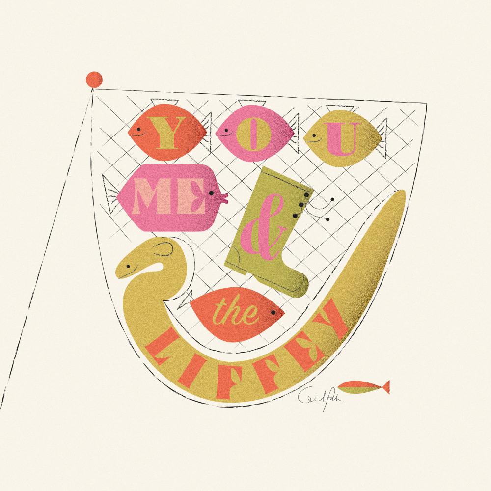 Detail from the illustration You, Me and the Liffey for "The State of Us" group show at the Chocolate factory in Dublin.