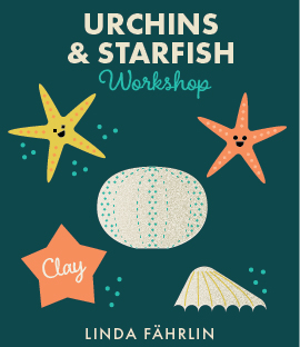 An illustration promoting a workshop with the illustrator Linda Fahrlin. The illustration shows starfish, a sea urchin and a seashell.